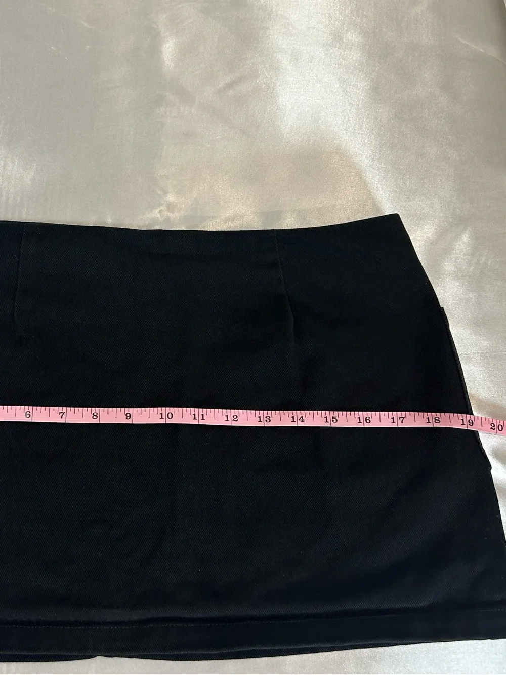 White Fox Black Denim Front Zip Mini Skirt, Size M